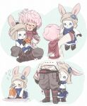  animal_ears boots carrot_smoothie doe_eyes final_fantasy final_fantasy_xiv flying_sweatdrops glasses gloves heart lalafell loporrit nomu_poncha pants pink_hair rabbit rabbit_ears rabbit_tail red_scarf scarf tail tears turban warrior_of_light_(ff14) 