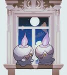  :d commentary_request fire full_moon highres litwick moon night night_sky no_humans open_mouth pokemon pokemon_(creature) purple_fire reo_(mmocc123) sky smile star_(sky) window yellow_eyes 