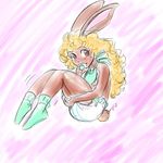  2008 anthro blonde_hair blush clothing cub cute diaper female hair infantilism lagomorph legwear linda mammal pacifier rabbit rfswitched socks solo young 