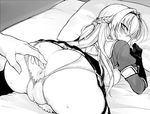  all_fours anus ass backless_panties black_legwear blush braid breasts breath from_behind greyscale large_breasts lilia_(null) long_hair looking_at_viewer looking_back lotion monochrome null_(nyanpyoun) original panties solo_focus spread_legs sweat thighhighs underwear 
