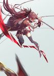  chain die_(die0118) food food_in_mouth full_body highres magical_girl mahou_shoujo_madoka_magica pocky polearm ponytail red_eyes red_hair sakura_kyouko solo spear weapon 