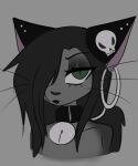 anthro bell bell_collar collar cumcadaver domestic_cat ear_piercing ear_ring ear_stud eyeshadow felid feline felis female goth lips lipstick makeup mammal neve_lunn nonbinary_(lore) piercing ring_piercing skull_accessory solo thick_bottom_lip thick_lips