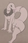  absurd_res anthro claws crusch_lulu emanata female flat_chested hi_res jewelry looking_at_viewer markings monochrome necklace nekkouwu overlord_(series) scalie simple_background solo tail tongue tongue_out unfinished wide_hips 