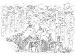  animal_ears branch cave centauroid child deer_boy deer_ears deer_girl faceless fantasy forest monochrome monster_boy monster_girl nature original outdoors running scenery sketch staff standing stick taur tree tribal watari_taichi 