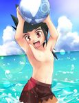  1boy beach cardfight!!_vanguard huryusyou katsuragi_kamui male_focus ocean outdoors public red_eyes solo summer topless water 