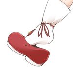 ankle_ribbon feet head_out_of_frame jagabutter pov_feet red_footwear ribbon rumia shoe_dangle shoes simple_background socks solo touhou white_background 