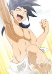  barefoot cardfight!!_vanguard huryusyou katsuragi_kamui male_focus smile solo topless towel water wet 