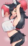  ... 1girl @_@ animal_ear_fluff animal_ears armpits arms_up black_hair black_skirt blush breasts cheerleader commentary_request highres hololive kani_bonara large_breasts long_hair microskirt multicolored_hair navel nose_blush ookami_mio open_mouth paw_print pleated_skirt pom_pom_(cheerleading) red_hair shirt simple_background skirt sleeveless sleeveless_shirt solo spoken_ellipsis stomach streaked_hair sweat tail tail_around_own_leg virtual_youtuber wet wet_clothes wet_shirt white_shirt wolf_ears wolf_girl wolf_tail yellow_eyes 