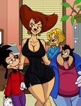  aeolus06 anthro big_breasts biting_lip breasts canine cleavage clothed clothing disney female goof_troop group male mammal mature_female max_goof mrs._pennypacker ms._pennypacker naughty_face peg_pete pj 