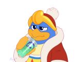 anthro avian beak beverage clothing coat container cup drinking hat headgear headwear king_dedede kirby_(series) male maybehawthorn nintendo signature simple_background taco_bell topwear