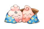  :3 blanket cleffa facing_viewer igglybuff no_humans oliver_hamlin pokemon pokemon_(creature) simple_background sleeping smile white_background 