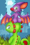  bat big_butt blue_eyes butt chameleon cloud female fur furry-bites grass green_eyes green_skin laylee lizard male mammal playtonic_games purple_fur red_nose reptile scalie tree yooka yooka-laylee 