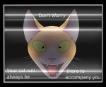 ambiguous_gender anthro dialogue domestic_cat electronics felid feline felis green_eyes happy looking_at_viewer mammal open_mouth photolol.03 simple_background solo static television text