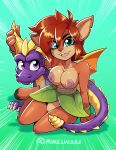 2024 activision anthro big_breasts breasts brown_body brown_fur brown_hair clothed clothing collarbone crotch_tuft dragon duo elora eyebrow_through_hair eyebrows eyelashes faun_(spyro) female feral fur genitals glistening glistening_hair green_eyes hair hand_on_horn hi_res hooves horn kneeling leaf_clothing looking_at_viewer male membrane_(anatomy) membranous_wings mikeluckas mythological_creature mythological_scalie mythology nipples open_mouth purple_body purple_eyes purple_scales pussy quadruped scales scalie short_hair spyro spyro_the_dragon tail tan_body tan_fur third-party_edit translucent translucent_hair tuft unguligrade wings yellow_body yellow_scales