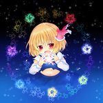  blonde_hair blush chiya fang hair_ribbon midriff open_mouth red_eyes ribbon rumia solo star touhou 