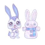 1:1 ambiguous_gender blue_eyes feral glistening glistening_eyes hasbro head_tuft hi_res lagomorph leporid littlest_pet_shop lps_8_(g7) lpsmilktea mammal neck_tuft on_model open_mouth open_smile paws rabbit rabbit_ears scarf scut_tail short_tail sitting smile snowman solo tail tuft