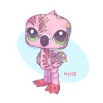 1:1 ambiguous_gender avian beak bird feathered_wings feathers feet feral flamingo glistening glistening_eyes green_eyes hasbro head_tuft hi_res littlest_pet_shop lps_1438 lpsmilktea membrane_(anatomy) on_model pink_body pink_feathers solo toes tuft webbed_feet wings