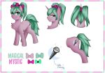 chest_tuft equid equine fan_character female feral green_eyes hair hair_bows hasbro hi_res horse mammal model_sheet my_little_pony mystic_(magicalmysticva) pink_body pony solo teal_hair tuft twintails_(hairstyle) unknown_artist