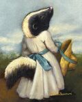 anthro clothed clothing dress female hat headgear headwear hi_res mammal mephitid olivia_beaumont outside pink_nose skunk solo standing traditional_media_(artwork) 