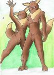 animal_genitalia animal_penis anthro average balls brother_(lore) brothers_(lore) canid canine canine_genitalia canine_penis duo eevee elliot_(nyghtmar3) generation_1_pokemon genitals happy hi_res male male/male mammal nintendo nude nyghtmar3 penis pinup pokemon pokemon_(species) pokemorph pose sibling_(lore) slim traditional_media_(artwork) william_(nyghtmar3)