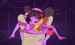  abstract_background all_fours anthro arachnid arthropod female first_person_view food hair hot_dog hr.b ketchup korean looking_at_viewer male male/female muffet multi_eye multi_limb open_mouth pigtails saliva short_hair spider text undertale video_games 