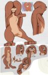anthro brown_body brown_fur character_name covered_face english_text fur hi_res lagomorph leporid long_ears male mammal model_sheet mokadu nude one_eye_obstructed rabbit simple_background solo tacokurt text