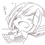  &gt;_&lt; :d ascot closed_eyes drooling greyscale jagabutter lying monochrome on_back open_mouth rumia short_hair sketch sleeping smile solo touhou upper_body xd zzz 