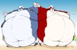  2020 anthro artist_logo artist_name belly big_belly biped blue_body blue_fur countershade_fur countershading digital_media_(artwork) duo english_text fur generation_7_pokemon hi_res huge_belly humanoid_hands hyper hyper_belly jiggling logo lycanroc male morbidly_obese morbidly_obese_anthro morbidly_obese_male mostly_nude multicolored_body multicolored_fur navel nintendo obese obese_anthro obese_male overweight overweight_anthro overweight_male pearypanda pokemon pokemon_(species) red_body red_fur simple_background smile text two_tone_body two_tone_fur walking white_body white_countershading white_fur 