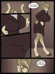  anthro big_breasts breasts brown_theme clothed clothing comic dialogue dickgirl digital_media_(artwork) english_text equine eyewear female freckles_(artist) glasses hair intersex mammal monochrome skirt text 