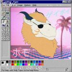 anthro bright_colors carbon-draws colored digital_media_(artwork) dragon equid equine eyewear fur hi_res horn horse hybrid male mammal mane meme microsoft microsoft_windows mythological_creature mythological_scalie mythology retro scalie smile solo spud sunglasses text vaporwave vhs vhs_filter voidpotato windows_95