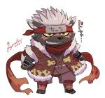 2022 anthro asian_clothing brown_body brown_fur canid canine canis chibi clothed clothing domestic_dog east_asian_clothing fur fuyoudo624 hair japanese_clothing lifewonders male mammal ninja red_eyes simple_background solo tadatomo_(tas) tokyo_afterschool_summoners warrior white_hair