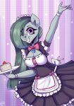 absurd_res anthro anthrofied bell black_eyeliner bow_tie cake clothing dessert earth_pony equid equine eyeliner food friendship_is_magic hasbro hi_res horse maid_apron maid_headdress maid_uniform makeup mammal marble_pie_(mlp) my_little_pony plate pony purple_eyes shadowreindeer smile uniform