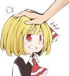  angry ascot blush clenched_teeth collared_shirt colored_eyelashes jagabutter out_of_frame petting rumia shirt short_hair solo_focus teeth touhou vest 