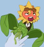  blue_background blush clothing eyewear fingering flora_fauna flower freckles goggles plant plants_vs_zombies pussy pussy_juice sap shirt simple_background solar_flare_(plants_vs_zombies) sunflower sweat tongue tongue_out unknown_artist 