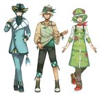  aqua_hair aqua_hat asymmetrical_clothes awii bandana black_pants blonde_hair blue_eyes blue_footwear blue_pants brown_eyes crocs cross-laced_footwear formal full_body gen_1_pokemon gen_4_pokemon green_eyes green_hair green_hat hand_in_pocket hat jewelry leafeon legendary_pokemon lipstick makeup multiple_boys necklace open_mouth outstretched_arms pants parted_lips personification pokemon red_footwear shaymin shoes smile sneakers standing suit vaporeon wristband 