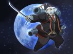 absurd_res anthro belly clothing elephant elephantid hi_res hizen_(tamacolle) kakukaku katana male mammal melee_weapon moon necktie overweight proboscidean proboscis_(anatomy) sky solo star starry_sky suit sword tamacolle trunk_(anatomy) tusks weapon