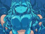  1boy 1girl absurdres blue_eyes blue_skin breasts colored_skin frfr hair_between_eyes highres huge_breasts long_hair monster_girl original paizuri penis pointy_ears pov see-through_body slime_girl tentacle_hair tentacles 