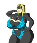  2016 anthro anthrofied bear big_breasts black_fur black_nose blonde_hair breasts brown_fur clothed clothing fan_character fur green_eyes hair hand_on_hip huge_breasts looking_at_viewer mammal navel nintendo one-piece_swimsuit pok&eacute;mon pok&eacute;morph raised_arm simple_background smile solo swimsuit thick_thighs ursaring video_games voluptuous white_background wide_hips xehta13 ziva_royale 