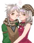  1boy 1girl blonde_hair brother_and_sister brown_scarf clanne_(fire_emblem) ephikro0810 fire_emblem fire_emblem_engage flannel framme_(fire_emblem) highres plaid plaid_headwear plaid_scarf scarf siblings yellow_eyes 