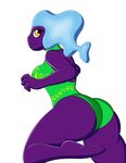 2016 anthro anthrofied blue_hair breasts butt clothed clothing diena_netteson fan_character female gastly ghost hair long_hair looking_at_viewer nintendo one_piece_sqimsuit orange_eyes pok&eacute;mon pok&eacute;morph purple_skin raised_leg side_boob side_view simple_background smile solo spirit video_games white_background xehta13 
