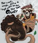 anthro barefoot between_toes bite biting_lip bodily_fluids bondagefanart claws duo feet foot_focus groot guardians_of_the_galaxy hi_res humanoid_feet mammal marvel offscreen_character plantigrade procyonid raccoon rocket_raccoon soles sweat sweatdrop tickling toe_claws toes toes_tied