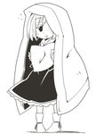  blanket dress drooling greyscale jagabutter looking_at_viewer monochrome pigeon-toed pillow ribbon rumia sleepy socks solo standing touhou under_covers 