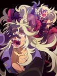  1girl ailane_(show_by_rock!!) aion_(show_by_rock!!) black_background black_gloves blonde_hair brother_and_sister choker elbow_gloves fangs gloves hair_pull maruboku open_mouth red_eyes show_by_rock!! siblings tearing_up 