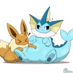 2d_animation ambiguous_gender animated blue_body blush brown_body brown_fur duo eevee eeveelution feral fur generation_1_pokemon nintendo pokemon pokemon_(species) quadruped short_playtime tontaro vaporeon yellow_body