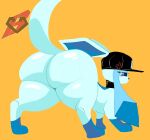 ambiguous_gender angry big_butt butt clothing collar cross-popping_vein eeveelution emmet_twunks feral generation_4_pokemon glaceon hat headgear headwear hi_res huge_butt looking_back nintendo pokemon pokemon_(species) solo tail