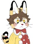 alpha_channel anthro bell brown_hair clothed clothing clown dipstick_ears dipstick_tail ear_markings felid feline hair inner_ear_fluff luxury_gin male mammal markings multicolored_ears scooter_(luxury_gin) serval solo tail tail_markings tuft whiskers