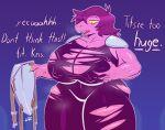 anthro big_breasts bodily_fluids breasts clothing deltarune dragon female freckles huge_breasts huge_thighs mythological_creature mythological_scalie mythology scalie solo steam susie_(deltarune) sweat thick_thighs tight_clothing torn_clothing undertale_(series) zixzs-redlight