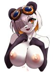 alpha_channel anthro bear big_breasts breast_squish breasts bust_portrait cute_fangs eyewear eyewear_on_head female furball georgie giant_panda goggles goggles_on_head hair hair_over_eye hand_on_breast hi_res looking_at_viewer mammal one_eye_obstructed open_mouth open_smile portrait short_hair simple_background smile solo squish transparent_background white_hair