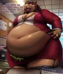  after_vore anthro belly big_belly big_breasts biped blouse bottomwear breasts businesswear button_(fastener) cleavage clothed clothing digital_media_(artwork) eyeshadow female female_anthro female_pred garter_straps hi_res hippopotamid huge_belly imminent_vore legwear lips lipstick looking_at_viewer low-angle_view makeup mammal mary-rose_(eclairtalon) moofus navel office overweight overweight_anthro overweight_female pencil_skirt pink_lipstick rumbling_stomach skirt straining_buttons talking_to_viewer thick_bottom_lip thick_thighs thigh_highs topwear vore wide_hips 