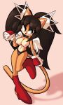  absurd_res anthro areola bangs big_breasts black_hair breasts clothed clothing exposed_breasts female fur gloves hair handwear hi_res honey_the_cat long_hair nanobutts nipples sega solo sonic_the_fighters sonic_the_hedgehog_(series) tongue tongue_out topless twintails_(hairstyle) underwear yellow_body yellow_fur 